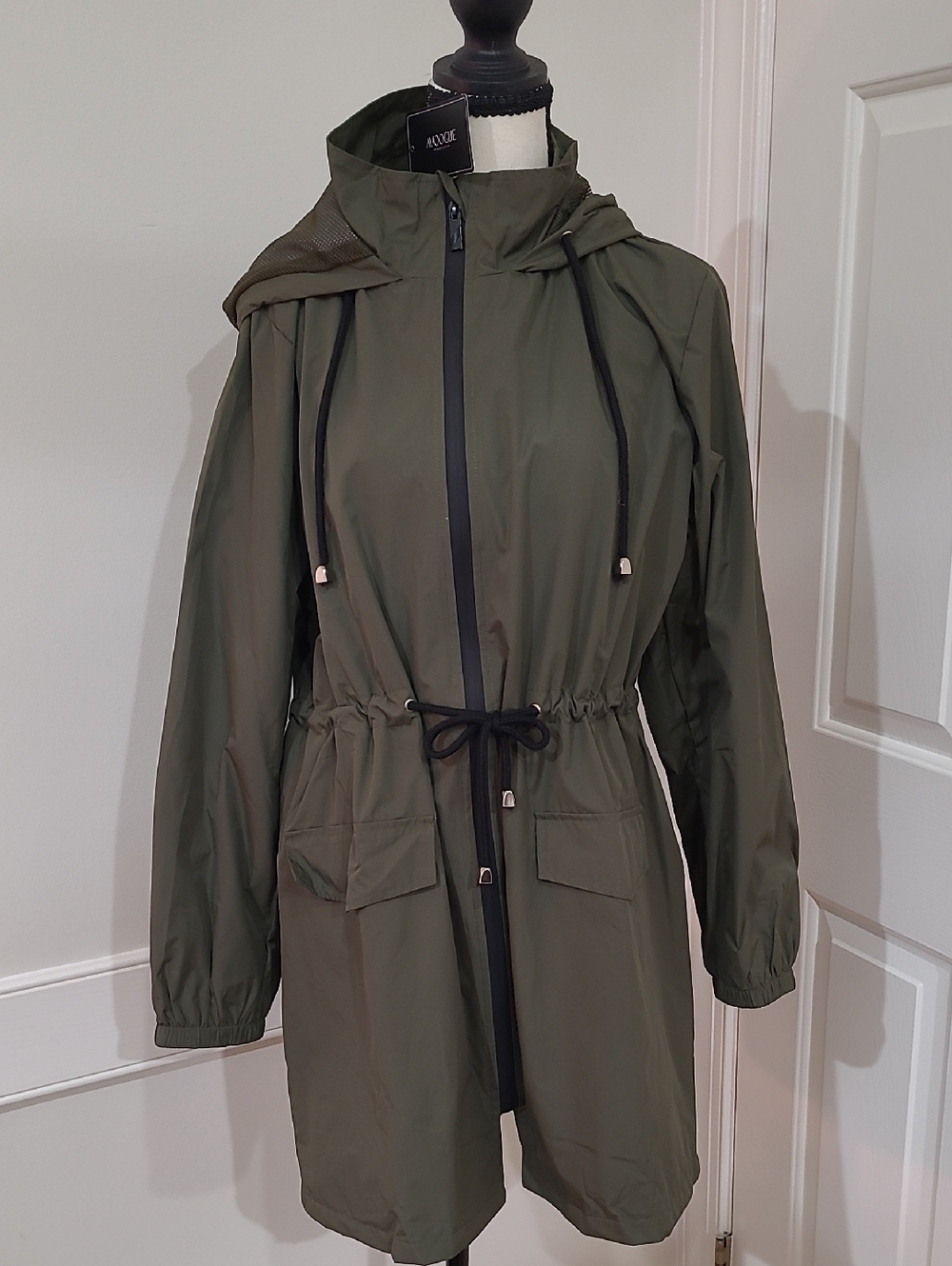 Avoogue Hooded Drawstring Rain Coat- Olive Green